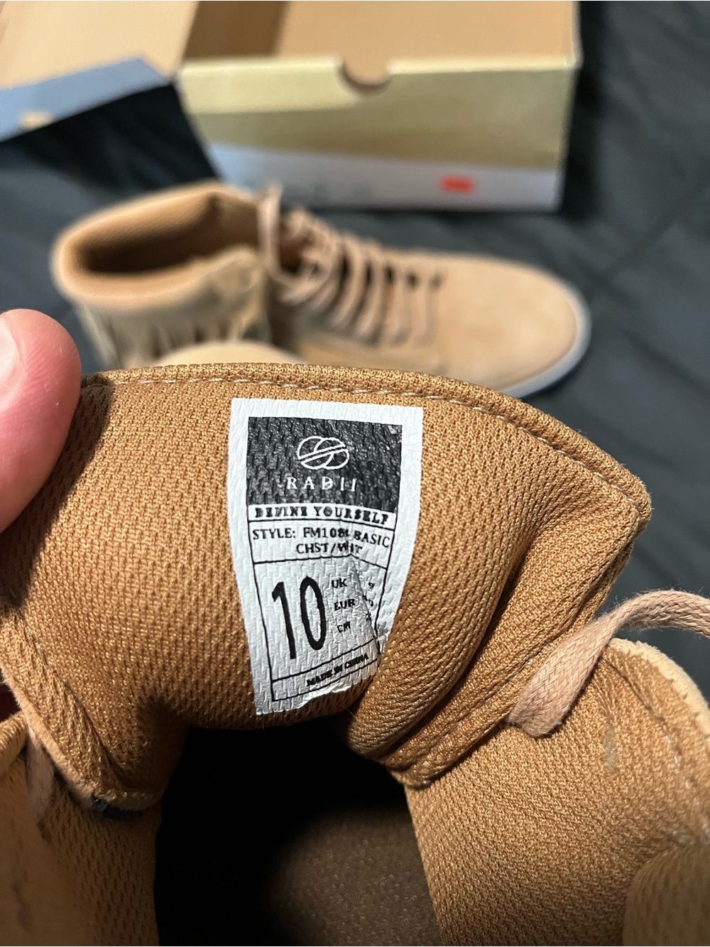 Men's Tan Suede Fringe High-Top Sneakers with White Sole - Picture 3 of 4